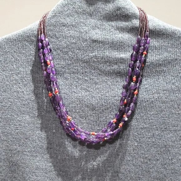 5 Strands Natural Amethyst gemstone necklace 20" - Picture 1 of 4